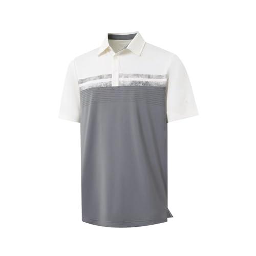 Rouen Mens Polo Shirts Short Sleeve Performance Regular Fit Quick Dry Stylish Chest Print Casual Mens Golf Shirts Light Grey Size M