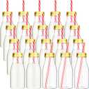 Yinkin 20 Set 8 oz Plastic Milk Bottles with Straws Metal Lids Clear Plastic Containers for Dairy Milk Party Bottle for Juices Shakes Smoothies(Gold Lid)