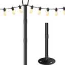 10FT String Light Poles for Outdoor Decor, Sturdy Light Pole with Hard Ground Base, Adjustable Metal Posts for Outside Patio, Backyard, Deck, Garden, Party, Wedding