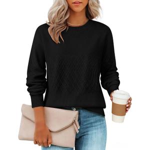 ZESICA Women's 2026 Fall Winter Sweaters Casual Long Sleeve Crew Neck Loose Knitted Pullover Sweater Tops (Medium, Black)