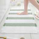 Waffle Bath Mat, Boho Bathroom Rugs Non Slip Washable Absorbent Checkered Bathroom Mat Quick Dry Farmhouse Bathroom Decor for Shower, Tub, Sink, Toilet, Vanity (Green & White, 20" x 32")