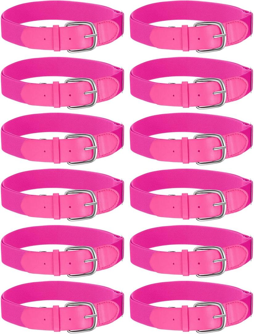 Hercicy 12 Pcs Baseball Belts Softball Belts Bulk for Adult and Youth Adjustable (Pink)