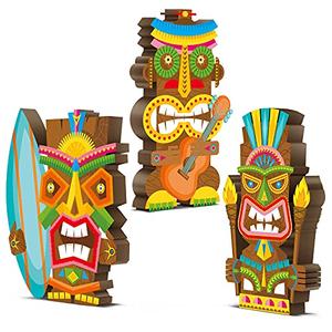 Blulu 3 Pcs Tiki Party Decor Hawaiian Luau Party Decorations Tropical Aloha Wooden Bar Table Sign Colorful Farmhouse Tiki Centerpieces for Table Summer Welcome Housewarming(Classic,5.11 Inch)