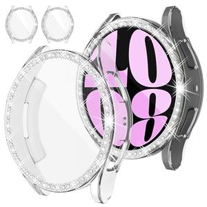 [2Pack] RICHONE Compatible with Samsung Galaxy Watch 6 44mm Screen Protector Clear Case, Glitter Rhinestone Protective Face Covers Soft Bumper Accessories for Galaxy Smart Watch6 Transparent(SM-R940)