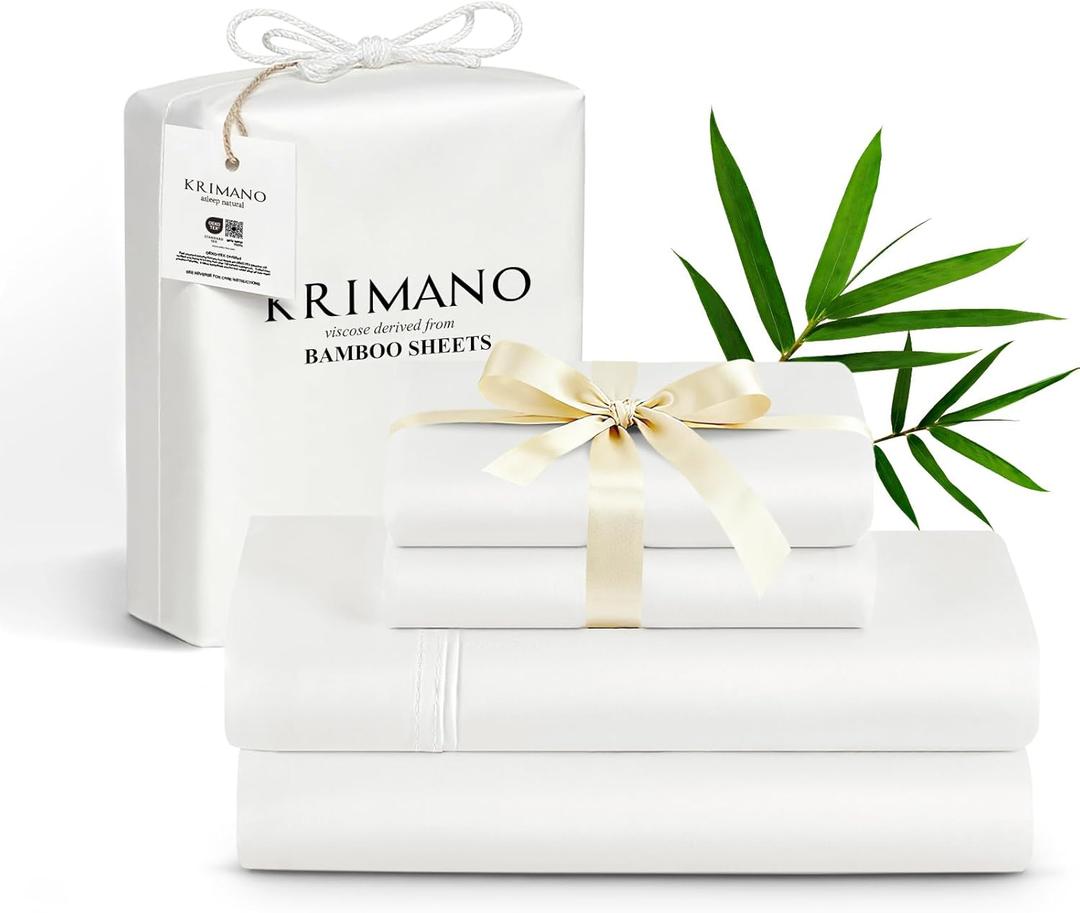 Full Size Sheet Set, Viscose Bamboo Sheets for Bed Set 4pcs, 100% Viscose Derived from Bamboo, Hotel Luxury Silky & Cooling for Hot Sleepers, Deep Pocket Up to 17", White