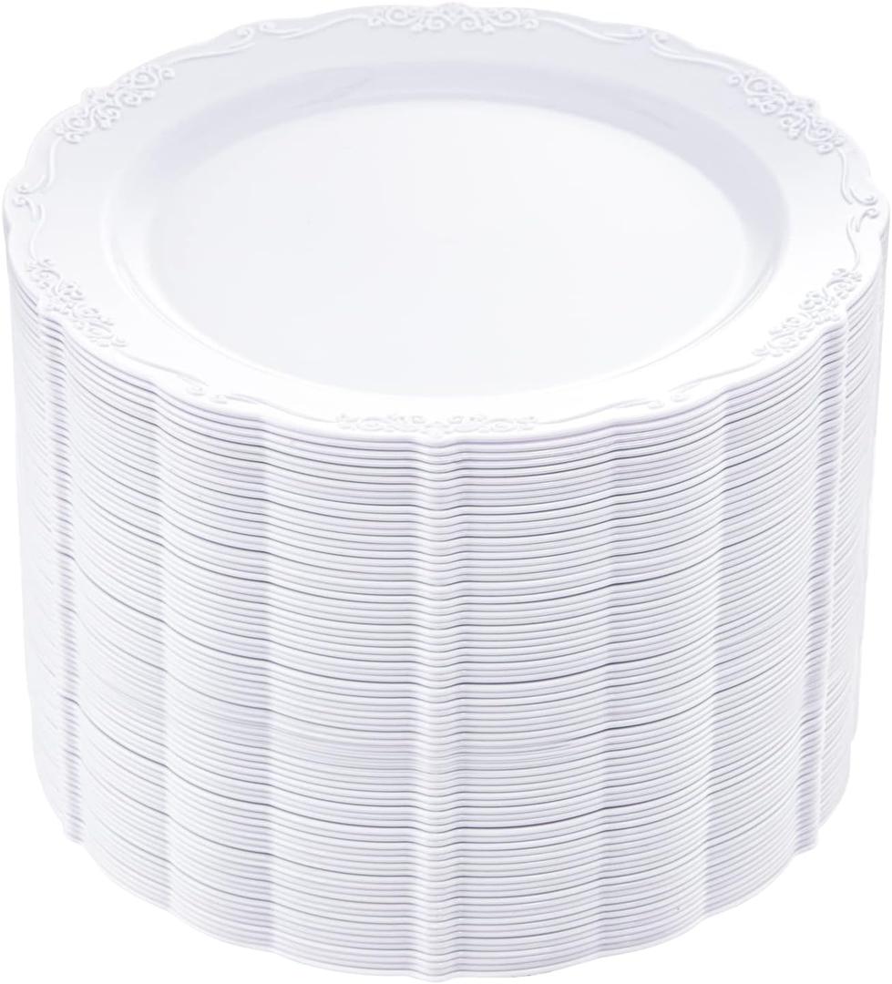 DaYammi 60PCS White Plastic Plates, Heavy Duty White Disposable Premium 7.5inch Dessert Cake Salad Appetizer Plates Hard Plastic Platos Disposable for Party Wedding