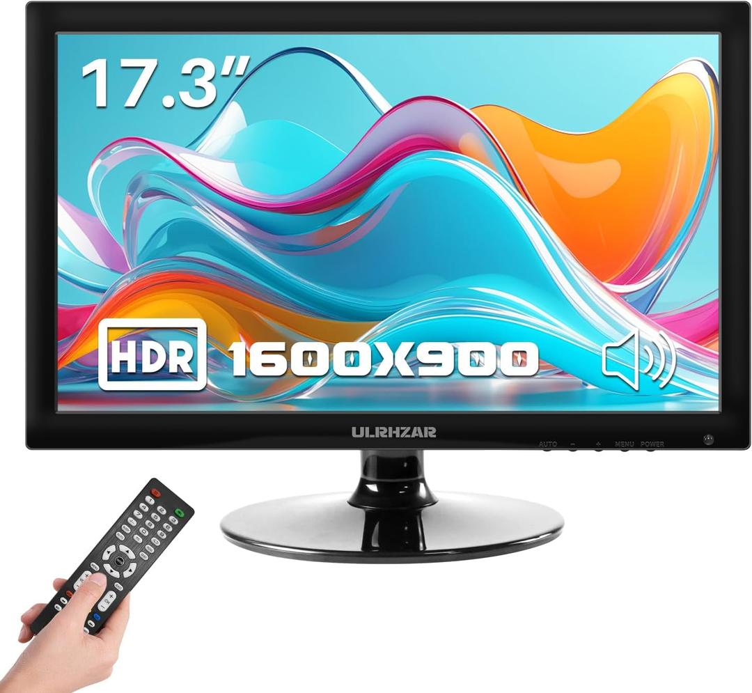17.3inch PC Monitor 1600x900 LCD Screen Display 16:9, 60Hz, Built-in Speaker HDMI VGA, USB C Desktop Computer Monitor for Raspberry Pi Switch PS4/5 Laptop