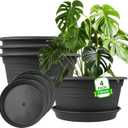 Large Flower Pots Set of 4 Pack 13 inch, Plant Pots Outdoor Planters with Drainage Hole & Tray Saucer, Decoration Plastic Pots for Plants for Indoor Outdoor Garden Home Plants Planter (Dark Gray)