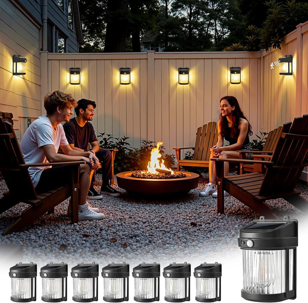 Solar Fence Lights, 8 Pack Solar Motion Fence Deck Lights Outdoor, 3 Modes for Step Wall Step Shed Patio Front Door Garage (6x3.6x2.2 inch)