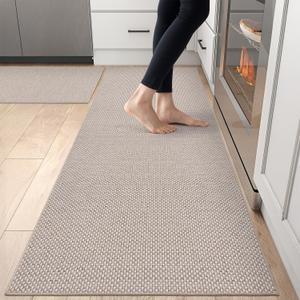 DEXI Kitchen Rugs Non Slip Washable, 24x36+24x72 Absorbent Floor Mats Thin, Soft Carpet Runner for Sink Laundry, Set of 2, Beige
