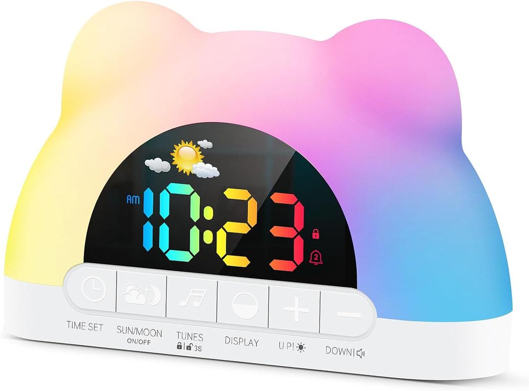 Alarm Clock for Kids, Ok to Wake Clock with Green Light Red Light, Children's Sleep Trainer,10 Ringtones,3 Brightness, Dual Alarms, Digital Alarm Clock for Adults Boy Girl Toddler Bedroom (White)