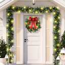 Ceenna Extra Long 15ft Christmas Garland with 100 LED Lights Artificial Pine Prelit Lighted Christmas Outdoor Indoor Decorations Xmas Holiday Stairs Railing Mantle Door Decor(Pine Cone Garland)
