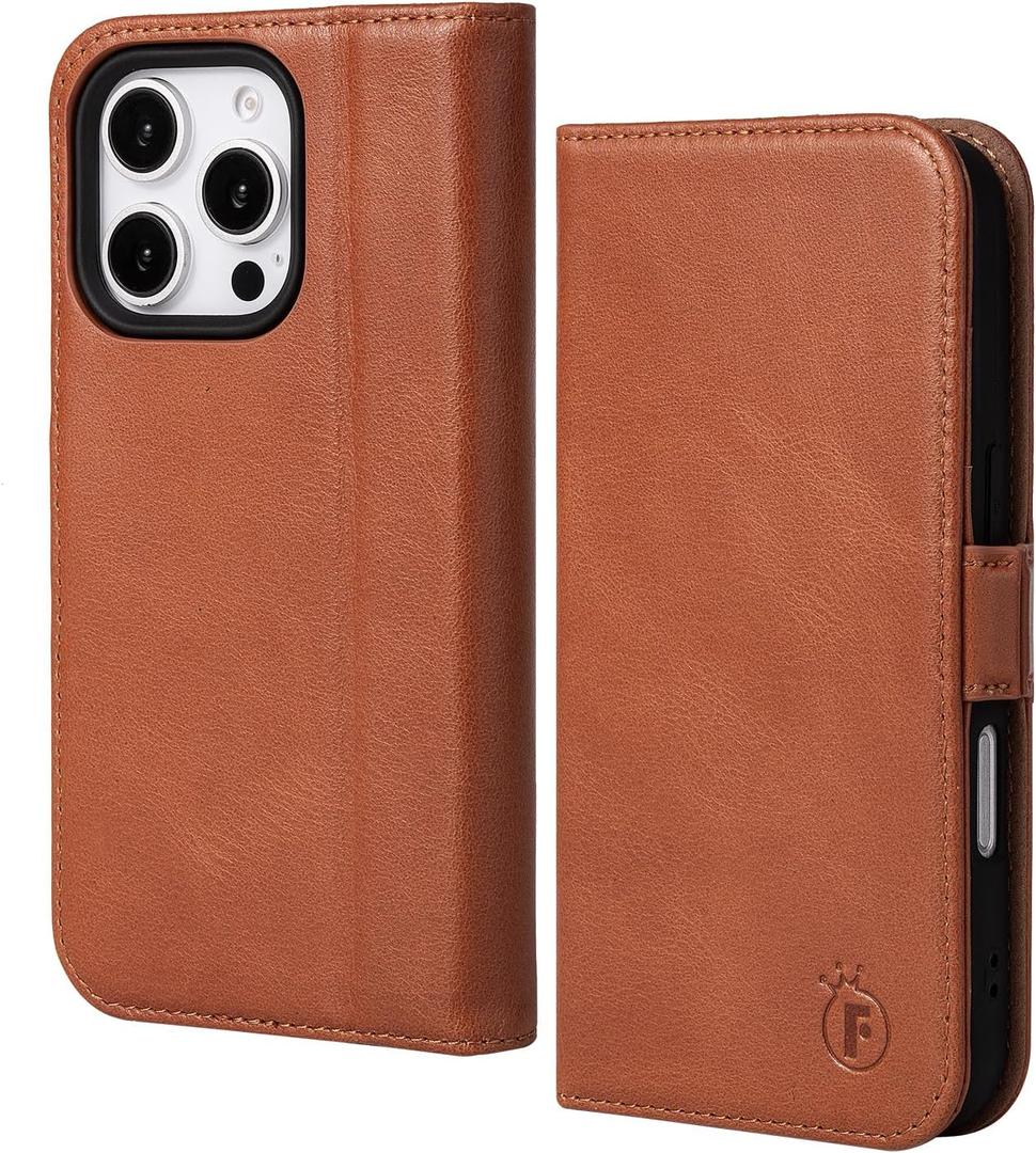Case for iPhone 16 Pro Max 5G 2024-Genuine Leather Folio Wallet Magnetic Kickstand RFID Blocking Card Slots Shock-Absorbent Phone Cover Compatible with iPhone 16 Pro Max 6.9" (Brown)