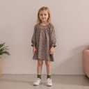 Little Toddler Girl Fall Outfit Floral Pattern Bow Long Sleeve Dress Smocked Bubble Baby Clothes (Brown)