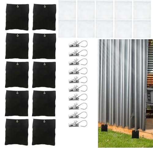 10 Pack Outdoor Curtain Weighted Blocks, 15 oz Outdoor Curtain Sandbag Weighted Bags, Curtain Bottom Weighted Bag Retainer Clips for Outdoor Curtains Gazebo Tent Tablecloths