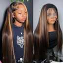 Vemalin Highlight Ombre Lace Front Wig Human Hair Straight Lace Front Wigs Human Hair Pre Plucked 13x4 1B/30 Brown Highlight Wig 200 Density Colored 32 Inch Balayage Wigs for Women