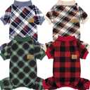 XPUDAC 4 Pack Dog Pajamas for Small Dogs Cats Plaid Doggie Clothes Puppy Onesies Christmas Pajamas Jumpsuits Pet Pjs Shirt Apparel Large, Red Green Beige Grey (Large(Chest-18" Back-14" Neck-10.6"))