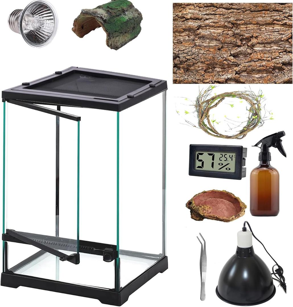 SARUFO Reptile Terrariums Tank (10 PCS) Front Opening Door 8"x8"x12" Amphibian Tank Starter Kit, Suitable for Small Reptiles Such as Geckos, Snakes, Lizards, Chameleons, Serpents (8 * 8 * 12 inchs)