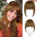 MEDO Clip in Bangs, Light Brown Human Hair Bangs Clip on, French Bangs Fringe with Temples Hairpieces for Women, Natural Faux Bangs for Women