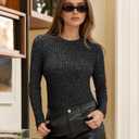 MANGOPOP Long Sleeve Shirts for Women Thermal Ribbed Crew Neck Lightweight Sweater Fitted Fall Winter Womens Tops 2025 Trendy (Gray, M)