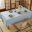 Blue Gingham Tablecloth,Cotton Heavy Weight Ruffled Edge Table Cloth Washable Wrinkle Free Rustic Buffalo Plaid Table Cover for Dining, Kitchen, Party, Home 102 x 60 Inch