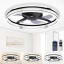 Ceiling Fans with Lights and Remote, Stepless Color Temperature Change and 6 Speeds, Flush Mount LED Ceiling Fan for Bedroom, Kids Room, Living Room - 20" Modern Ceiling Fans (Black)