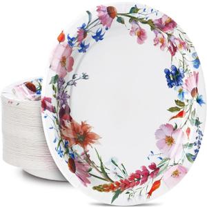 30PCS Floral Oval Paper Plates Party Supplies 10"12" Large Oval Dinner Plates Floral Party Plates Bulk for Holiday Bridal Shower Wedding Tea Party Supplies
