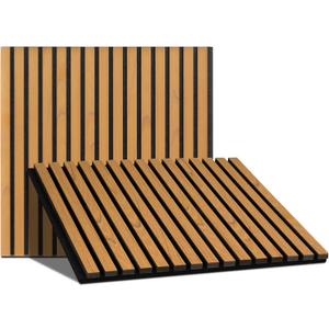 Wood Slat Panels for Wall & Ceiling, 2 Pack Sound Absorbing, 23.62"x23.62" Large Wall Panels for Interior Decor, 3D Fluted Acoustic Paneling for Homes, Offices, Studios (Oak)