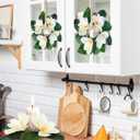 4 Pcs Magnolia Candle Rings Wreaths Artificial Floral Wreath with Green Leaves All Seasons White Magnolia Wreath for Wedding Centerpieces Table Decoration