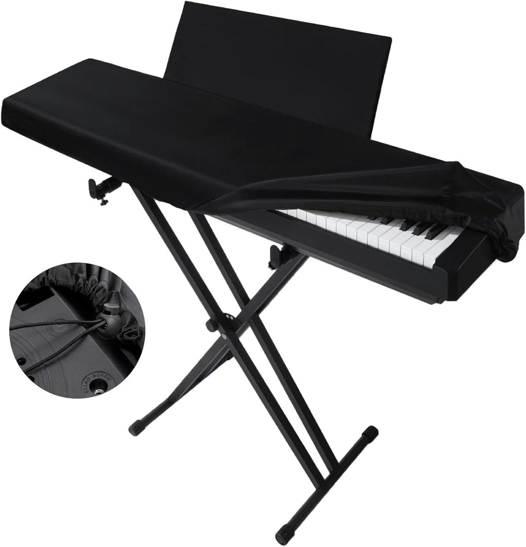 Elastic Lock Music Keyboard Protector Cover - Water Proof, Stretchy, Full Cover for Digital Pianos (88 Keys, Black)