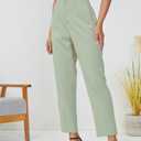 JEAAMKSSER Women's High Waisted Business Trousers Straight Leg Pleated Office Slacks Pants Light Green S