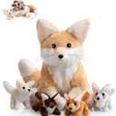 HyDren 5pcs Woodland Animals Plush Toys Set 13.4 Inch Large Fennec Fox Stuffed Animal with 4 Cute Baby Fox Plush Toys Gift for Valentines Day Birthday Baby Shower Party Decor