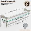 24-Inch Modern Wall-Mounted Bathroom Glass Shelf with 1 Shelf, Brushed Nickel, 1 Towel Bar, 45 lbs Weight Capacity, 24-inch With Railing