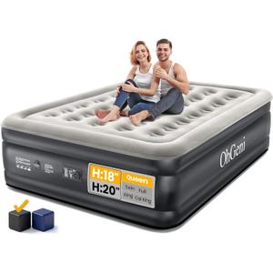 OhGeni Queen Air Mattress with Built in Pump, Inflatable Mattress Blow Up Bed 18 Raised Comfort,Upgraded Surface Portable Mattress, Air Bed for Camping, Home and Guest, Colchone Inflable, 650 lbs Max