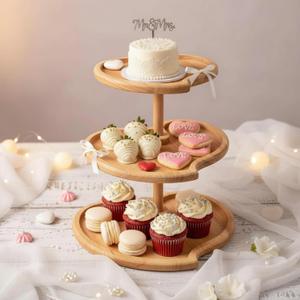 Wenqik 1 Pcs Cupcake Stand 3 Tier Wooden Cupcake Stand Heart Shaped 3 Tiered Serving Trays Rustic Farmhouse Dessert Display Tower for Wedding Birthday Tea Party Mother's Day Graduation