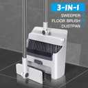 Broom with Dustpan Combo Set, 3 in 1 for Sweeping Indoor and Push Broom Outdoor with Dust Pan, 14.2 to 48.8 inch Adjustable Long Handle Broom and Dustpan Set (White)