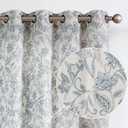 Vangao Blue Floral Linen Curtains for Living Room 84 Inches Long Farmhouse Curtains for Bedroom Vintage Print on Beige Light Filtering Window Drapes Grommet Top 2 Panels