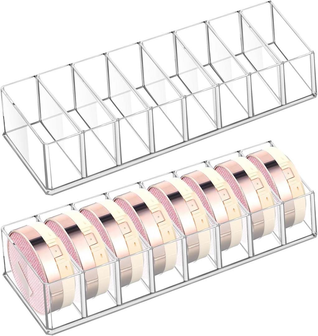 Tuanse 2 Pcs Acrylic Makeup Compact Organizer Detachable 8 Spaces Clear Vanity Drawer Organizer Eyeshadow Palette Storage for Lipstick Highlighter, Skincare Cosmetic Display Cases for Bathroom