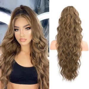 FLUFYMOOZ Ponytail Extension, 26 Inch Drawstring Ponytail Hair Extensions for Women Long Curly Wavy Ponytail Natural Synthetic Hairpiece for Women (26" Dark Ash Blonde with Highlights)