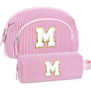 YOOLIFE Makeup Bag Personalized Gifts - Easter Gifts for Women Teens Girls Kids, Initial Pink Makeup Bag Make Up Bags for Teen Girls Stuff Gift Year Old Girl Birthday Gift for Friend Women Pink M