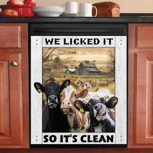 Cow Magnet Dishwasher Cover, Rural Farm Decor Refrigerator Magnets Decorative Funny Fridge Magnetic Kitchen Decal Vinyl Panel Decorative 23" W x 26" H