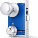 Tandefio 1 Set Double Cylinder Mortise Lock Iron Gate Ornamental Latch Set with 2-1/2" Backset 1" X 7-1/8" Faceplate Polish Brass(Left Hand Reverse,Silver)
