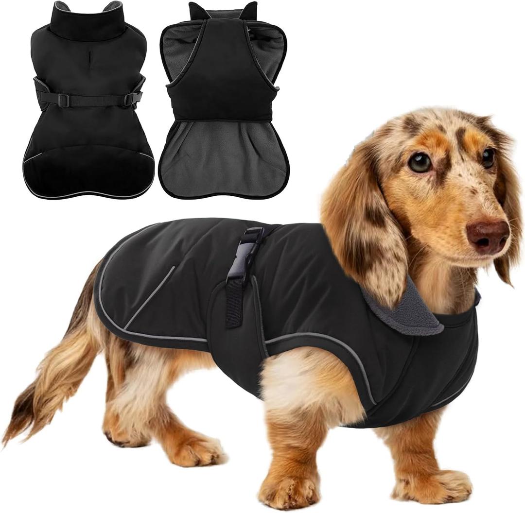 Waterproof & Windproof Dachshund Coat with Adjustable Bands, Thick & Soft Weiner Vest Raincoat for Medium Dogs, Weenie Winter Puffer Coat, Outdoor Clothes for Dachshunds, Male & Female Dogs (Black, M)