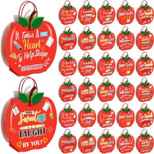 YooNotee 30 Pcs Back to School Teacher Appreciation Gift Bags Bulk Red Apple Gift Bags with Handle for Teacher Graduation School Exchange Supplies Employee Staff Team End of The Year Thank You Party