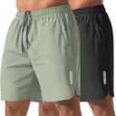 Athletic Running Shorts for Men 7" Lightweight Quick Dry Gym Shorts with Zipper Pockets for Casual, Workout, Travel (Green, L)
