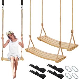 Hollowfly 2 Pcs Wood Swing Seat Carbonized Hanging Wood Tree Swing with Adjustable Rope Anticorrosive Waterproof 440lbs Load for Indoor Outdoor Garden Yard Backyard 24 x 6.3 x 1.42 Inch(Fresh Style)