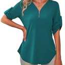 a.Jesdani Women's Plus Size Zip Front 3/4 Sleeve Shirts V Neck Blouses Tunic Top, 4X
