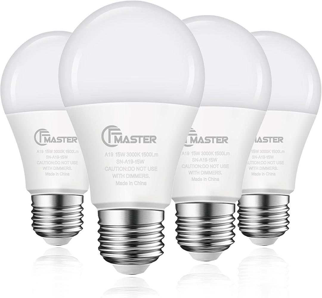 A19 LED Light Bulb, LED Bulbs 100 Watt Equivalent, 3000K Warm Light Bulbs, 1500 Lumens, E26 Standard Base Lightbulb, Non-Dimmable 15 Watt Soft White Bulbs for Home, ETL Listed(4-Pack)