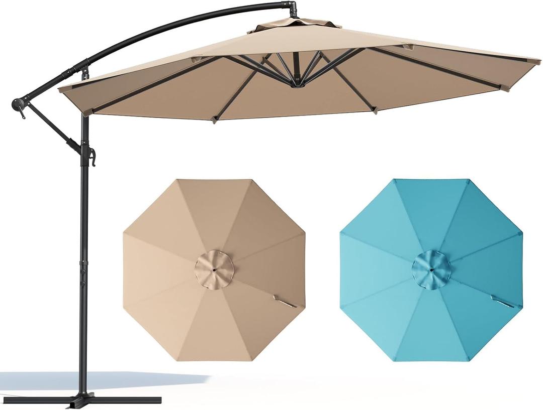 10FT Patio Umbrella, Cantilever Outdoor Umbrella with 360 Rotation & Tilt Adjustment, Offset Patio Umbrella with UV-Resistant Waterproof Canopy for Backyard, Pool, Garden