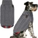 KYEESE Dog Sweater Soft Pullover Dog Sweaters for Dogs Male Warm Turtleneck Small Dogs Sweater with Gingham Patchwork Stretchy Knitwear Cat Clothes Comfy Pet Coat for Fall Winter Cold Weather (Medium7-13lbs, 1# Grey)